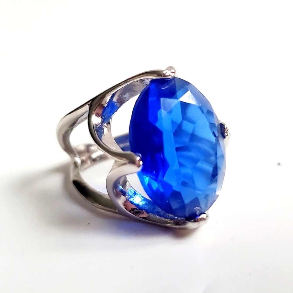 Cobalt Blue Tanzanite Ring Multi Faceted   18K Gold Electroplated Size 5.5